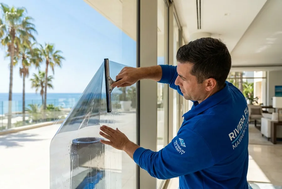 Película solar de alta claridad en fachada de hotel con vista al mar