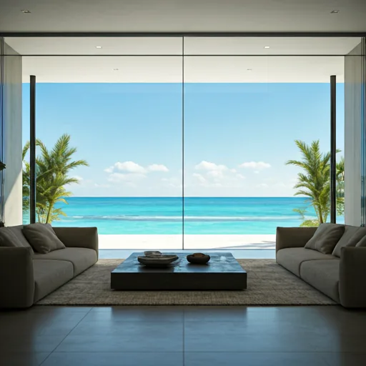 Villa Marazul Cancún — fachada de vidrio con película de control solar cerámica